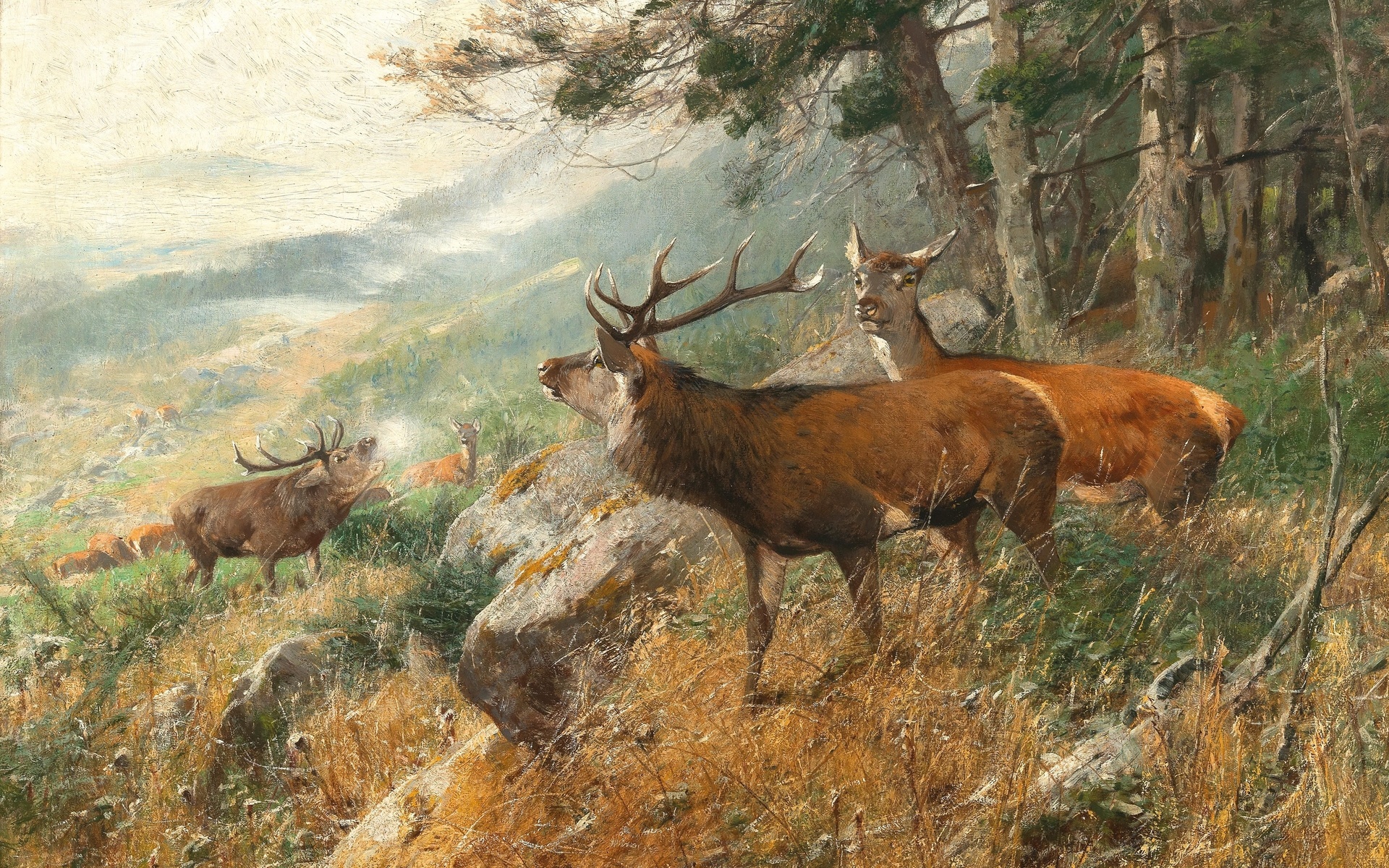 christian kroner, german, 1893, deer in the clearing