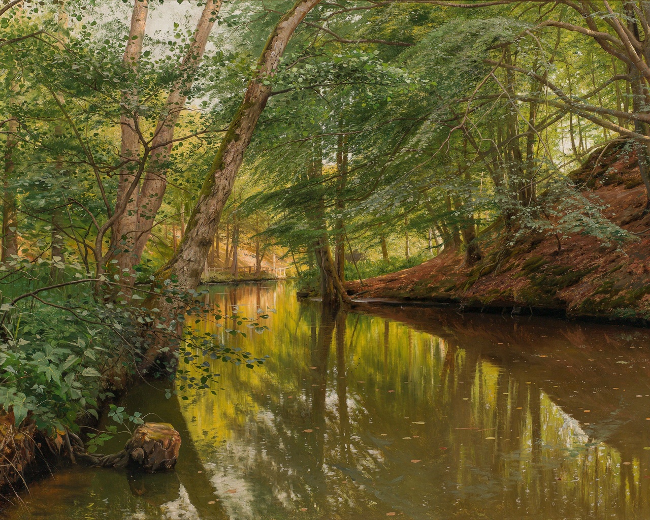 peder mork monsted, danish, 1904, spring day at the forest stream