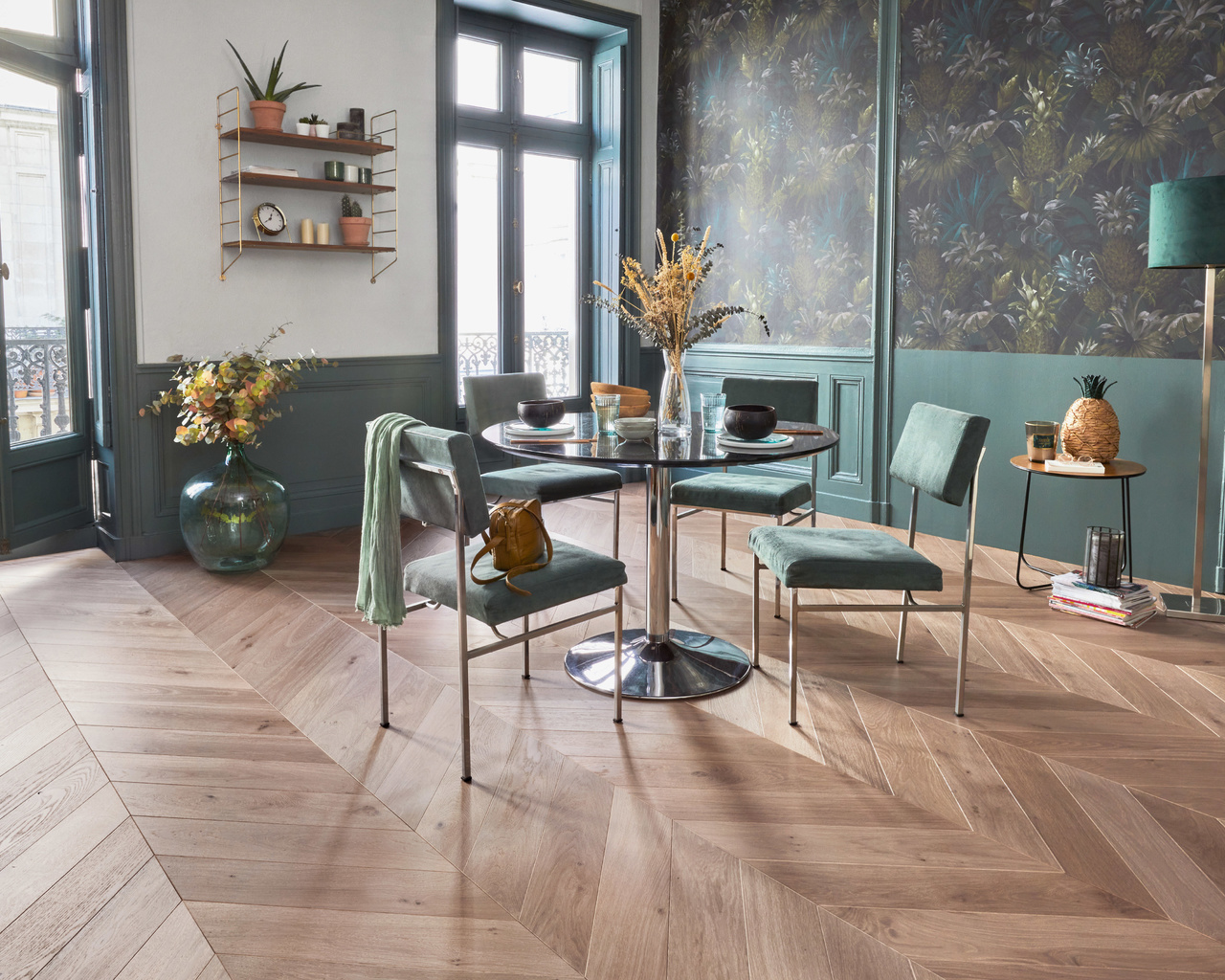 wood flooring, living room interior in scandinavian style, panaget, furniture