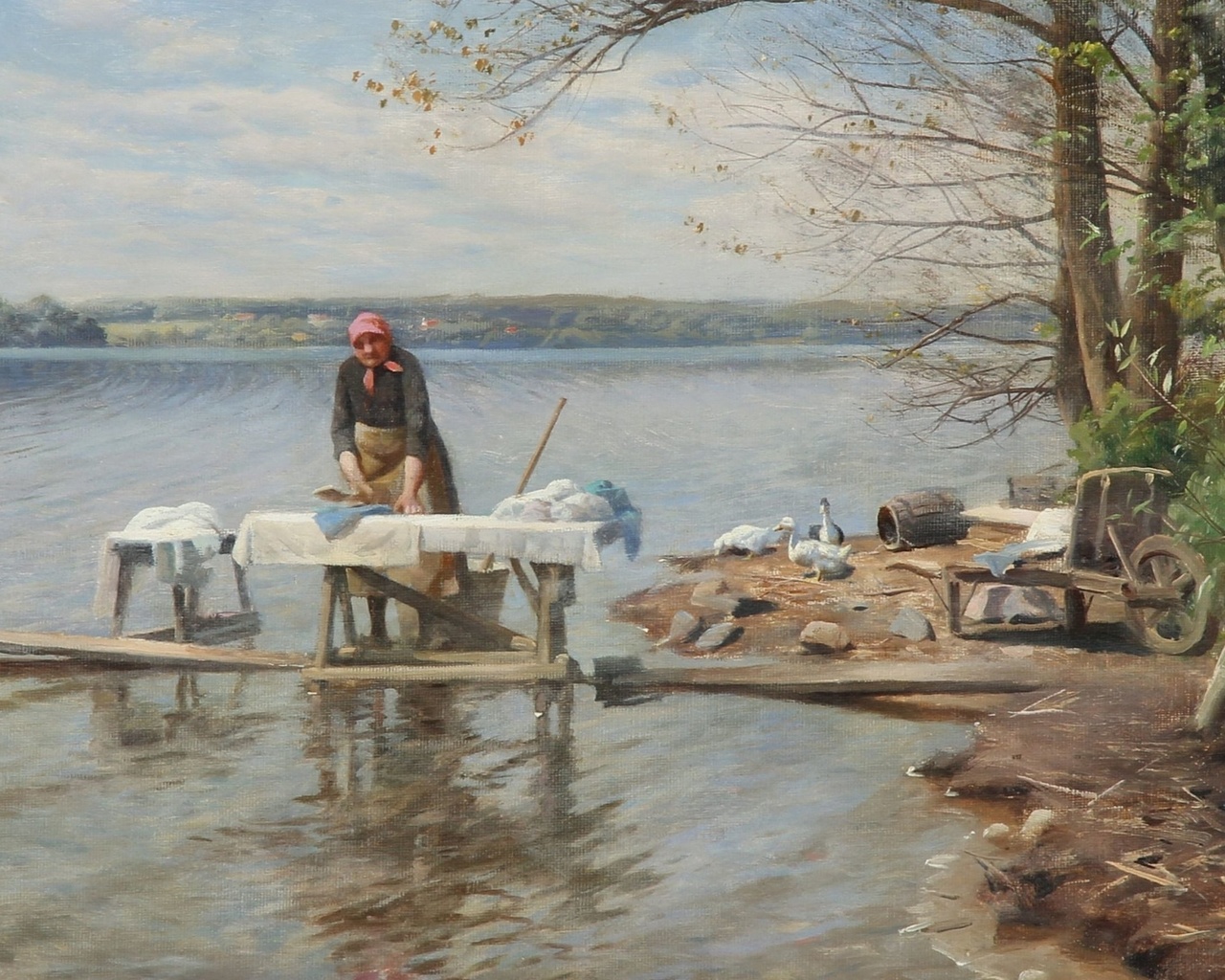 peder mork monsted, danish, washerwoman at esrum lake