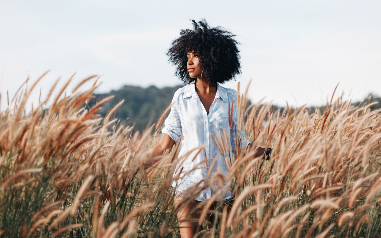 sunset, field, young woman