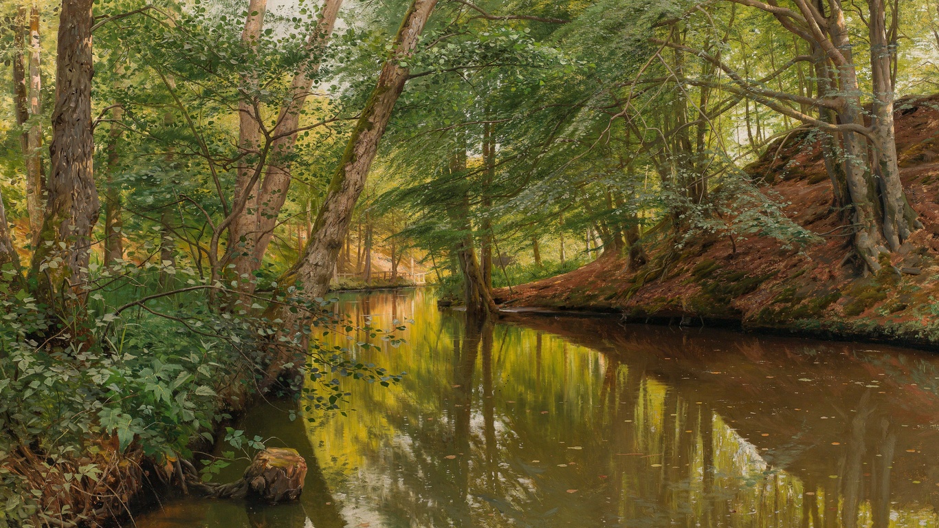 peder mork monsted, danish, 1904, spring day at the forest stream