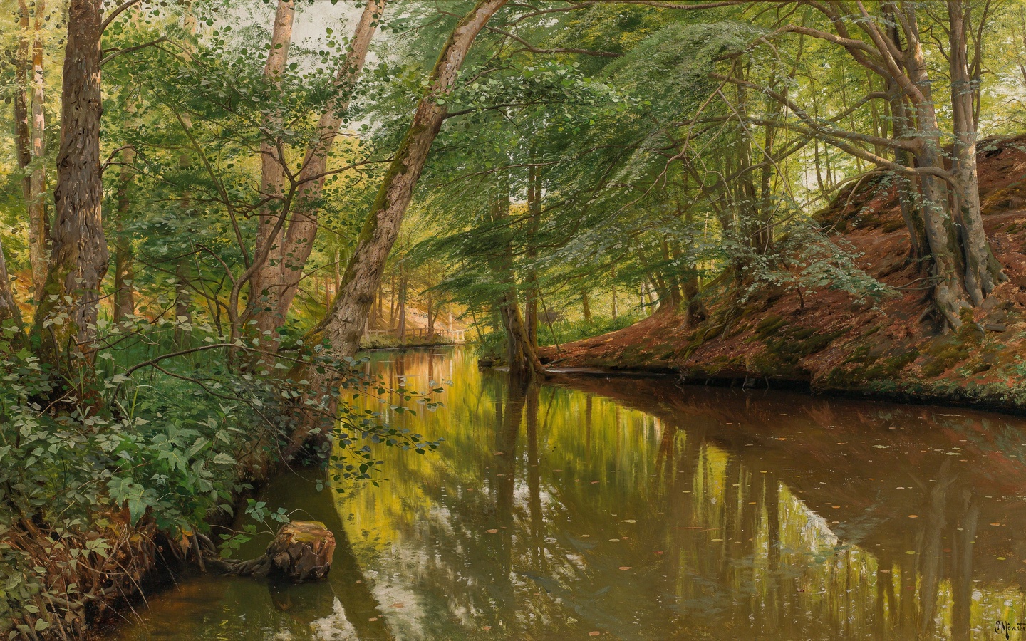 peder mork monsted, danish, 1904, spring day at the forest stream