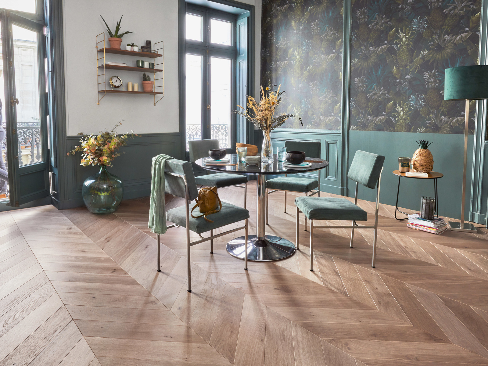 wood flooring, living room interior in scandinavian style, panaget, furniture