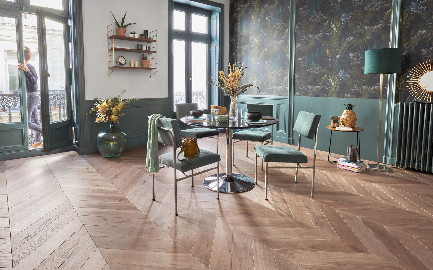 wood flooring, living room interior in scandinavian style, panaget, furniture