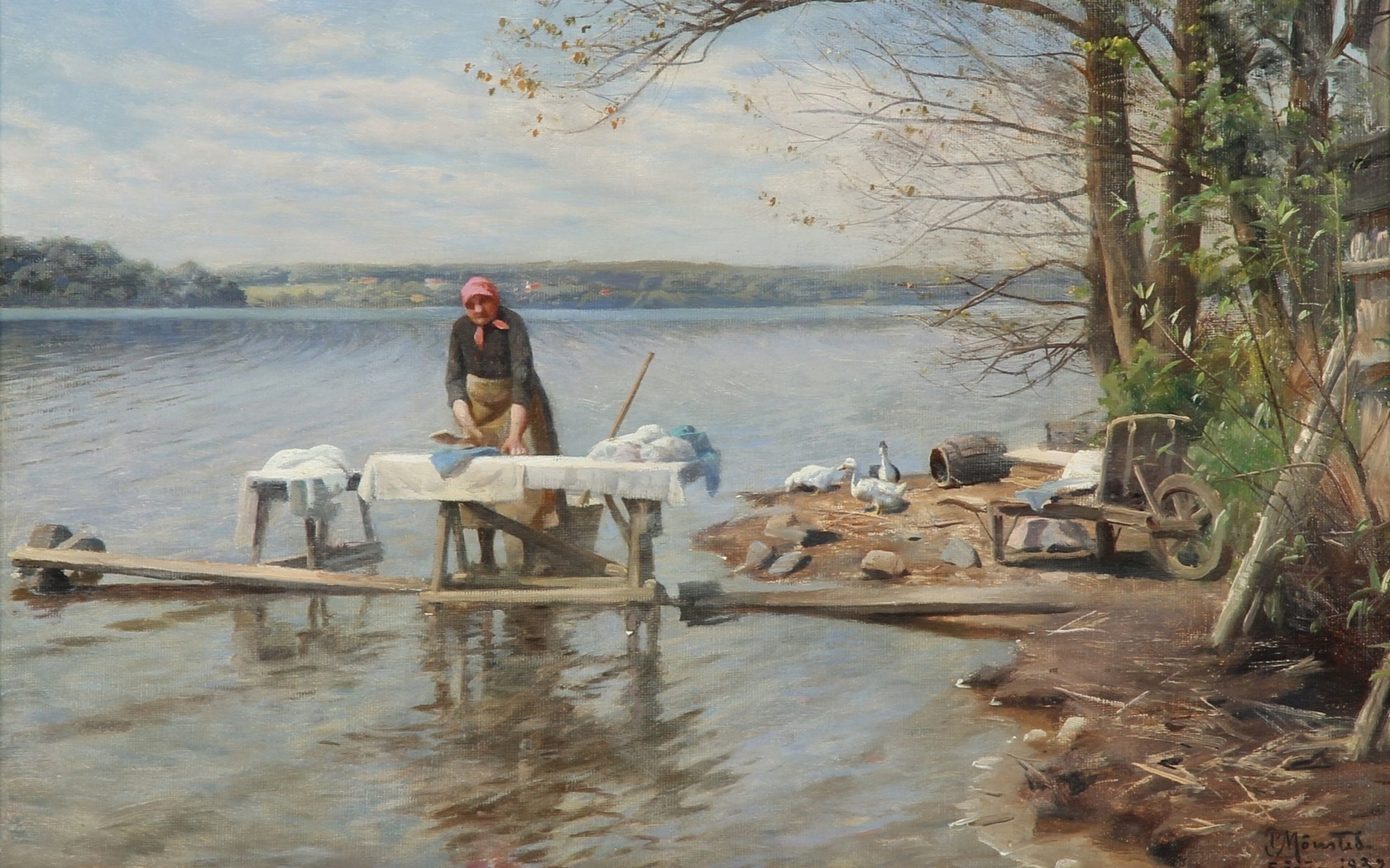 peder mork monsted, danish, washerwoman at esrum lake