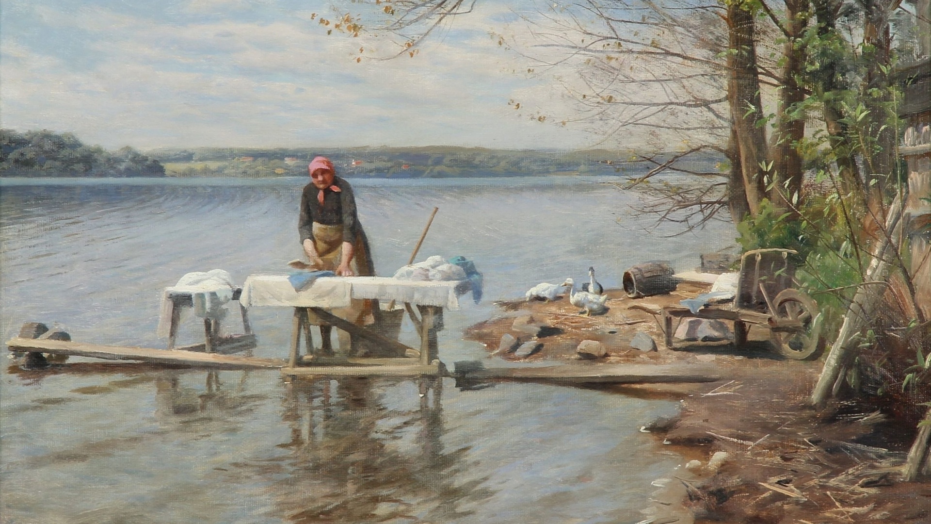 peder mork monsted, danish, washerwoman at esrum lake