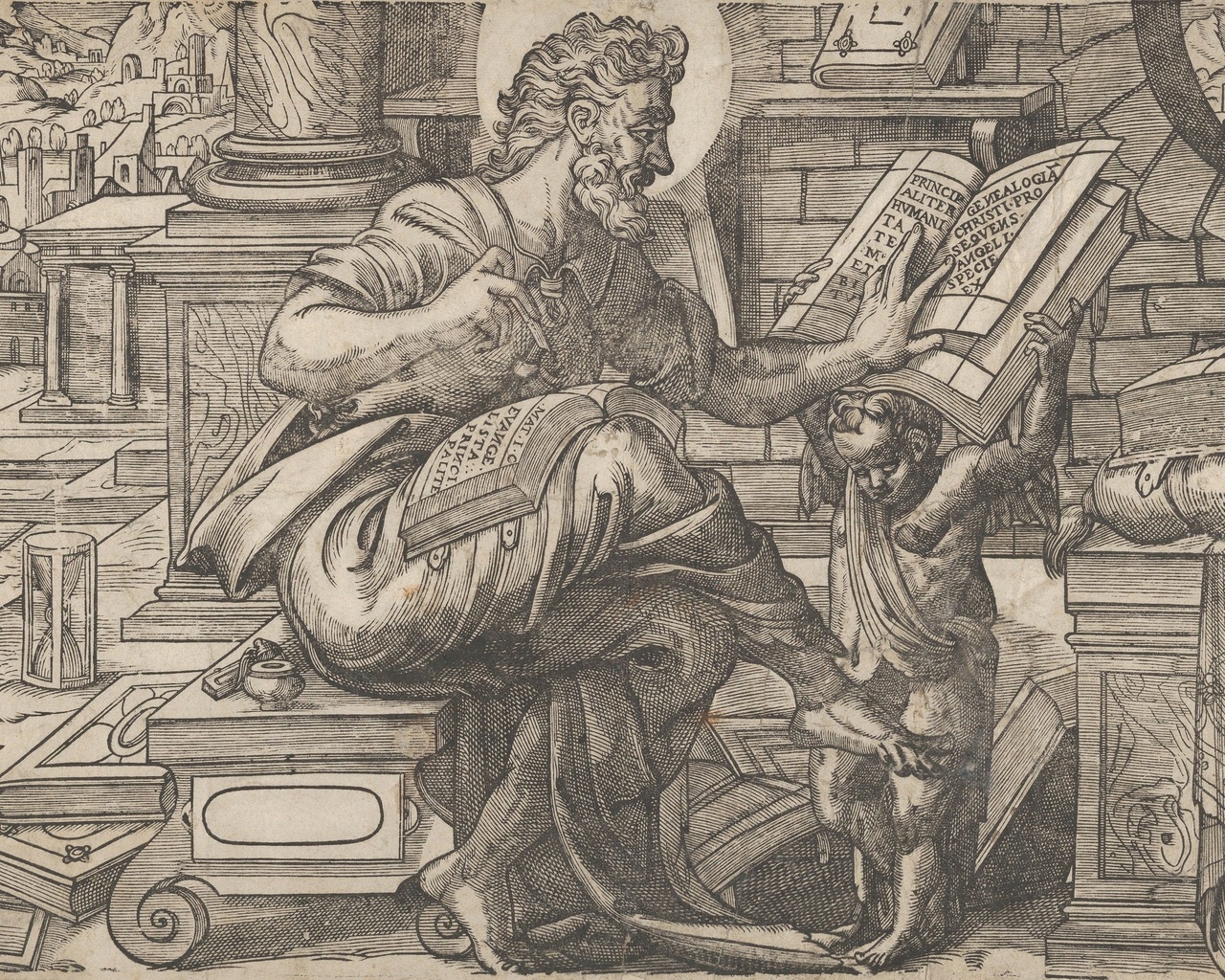 anthony van leest, netherlandish, 156575, saint matthew seated and reading from a book