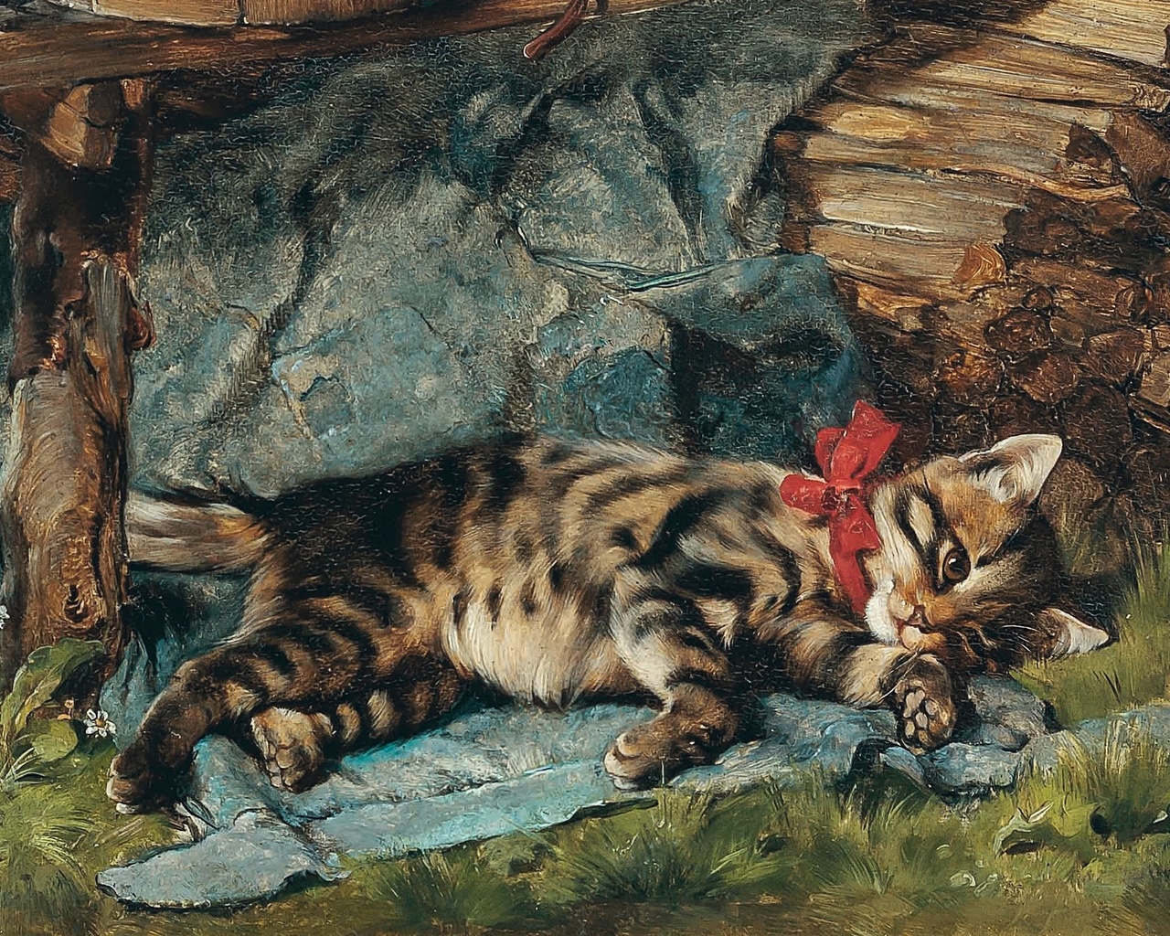 julius anton adam, german, 1888, little cat with red bow