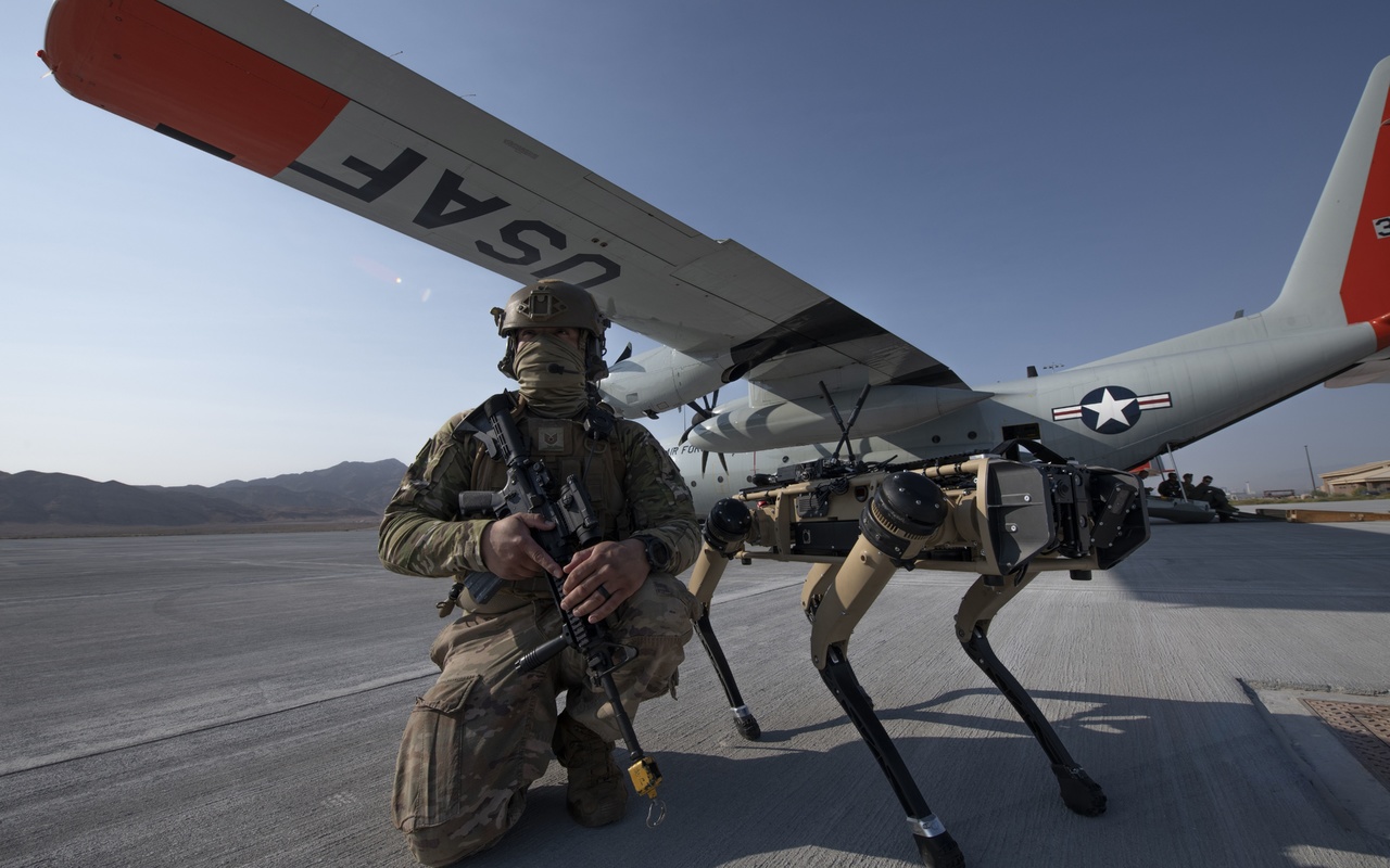 military robot dog, air force, base security