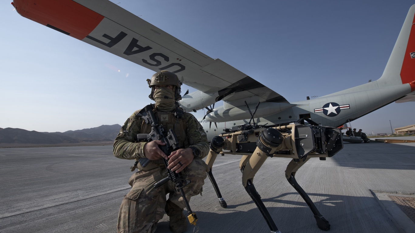 military robot dog, air force, base security