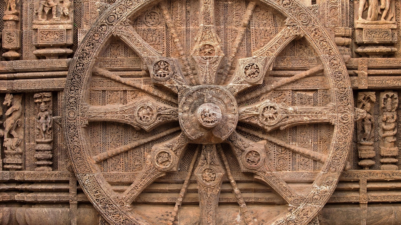 chariot wheel, konark sun temple, odisha, india