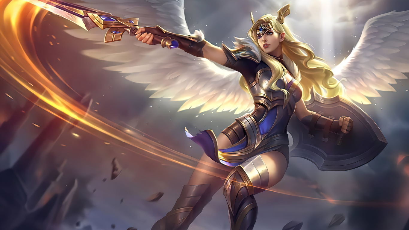 freya, wings, fantasy, luminos, girl, angel, game, mobile legends, frumusete