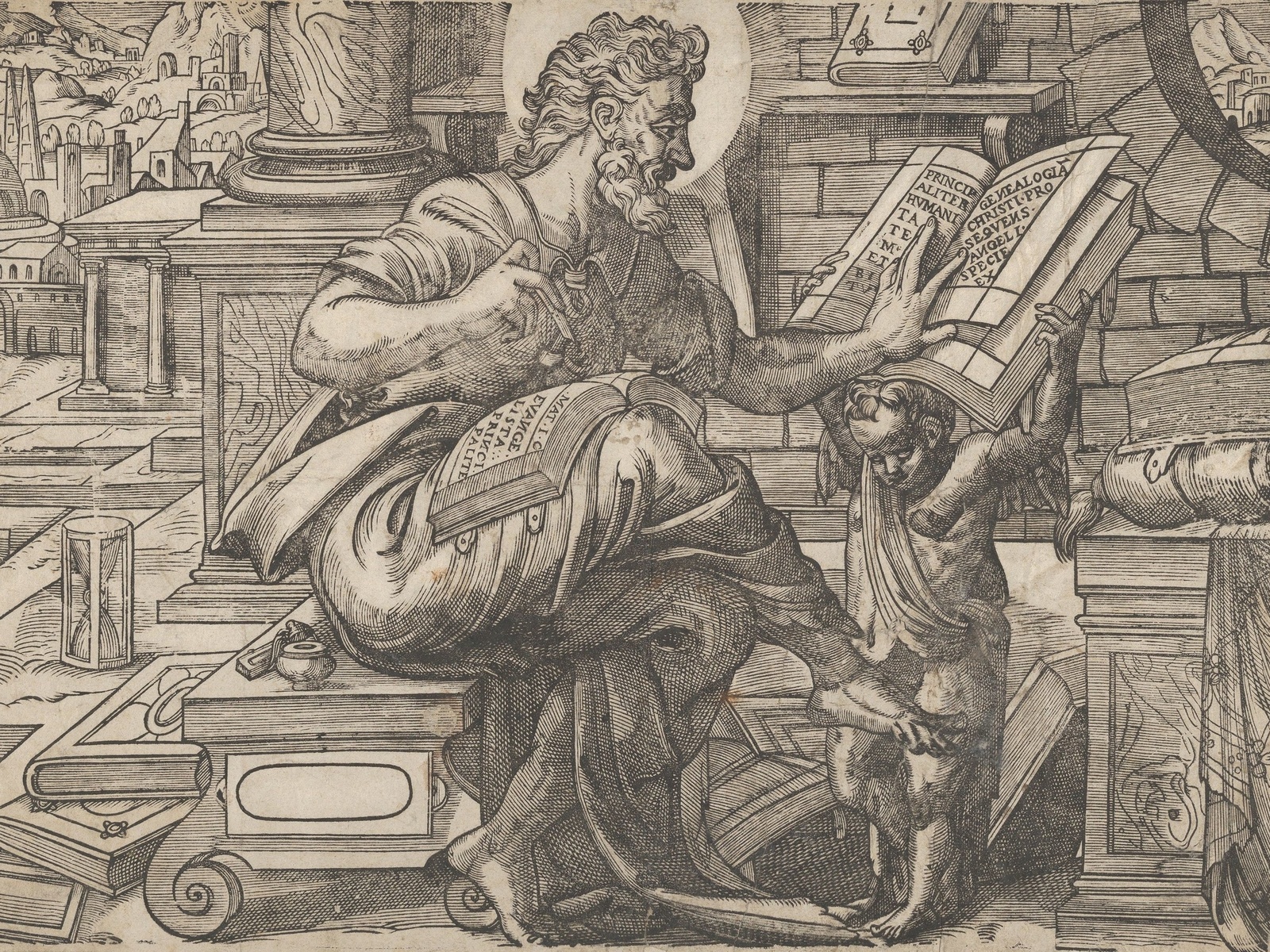 anthony van leest, netherlandish, 156575, saint matthew seated and reading from a book