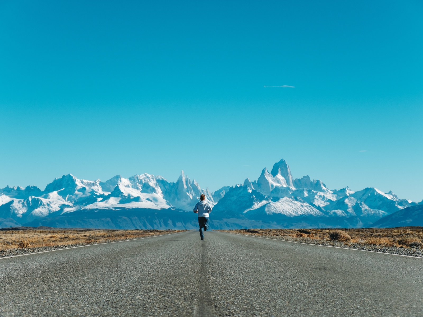 running man, nature, mountain, road, blue sky