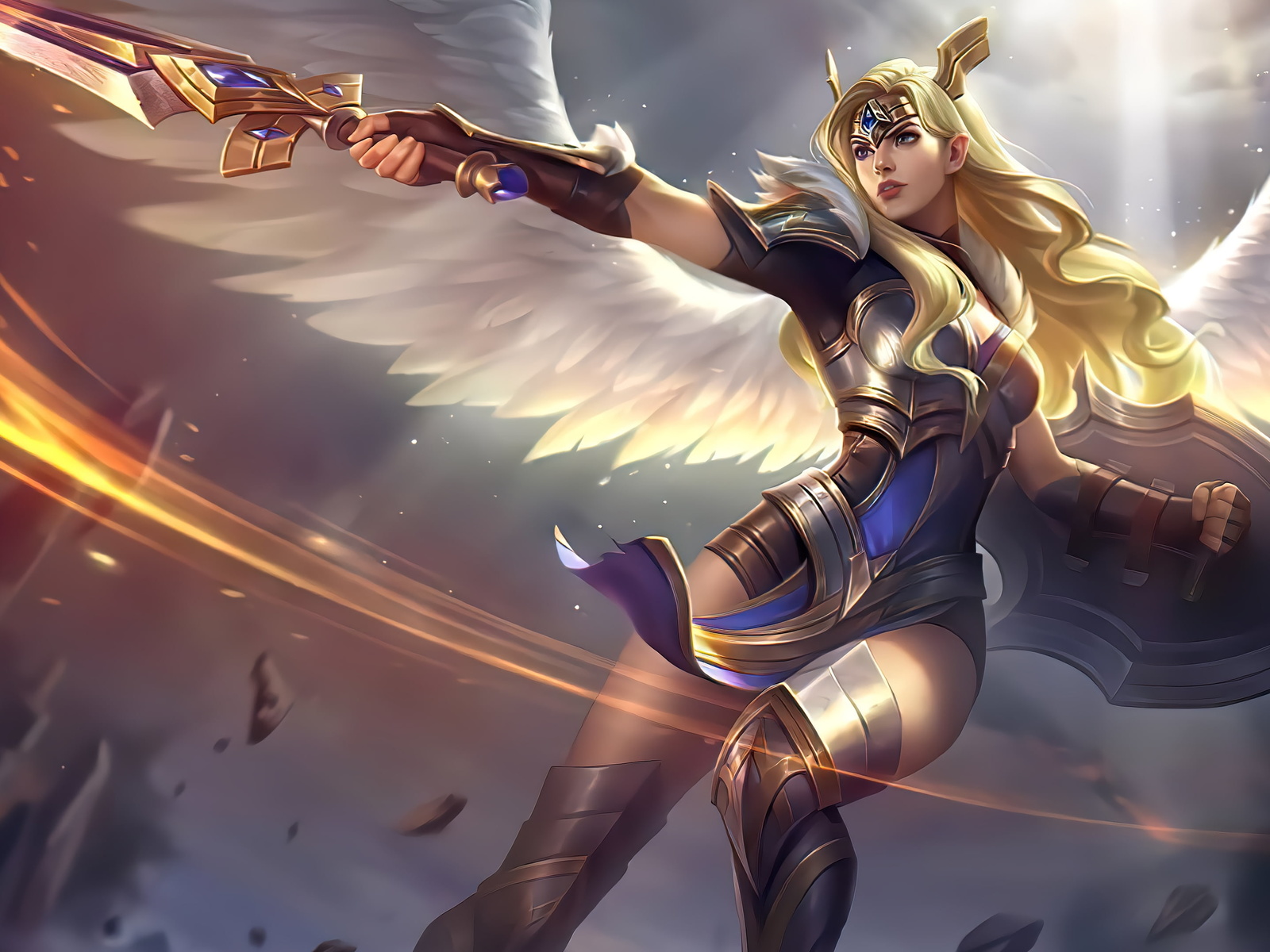 freya, wings, fantasy, luminos, girl, angel, game, mobile legends, frumusete