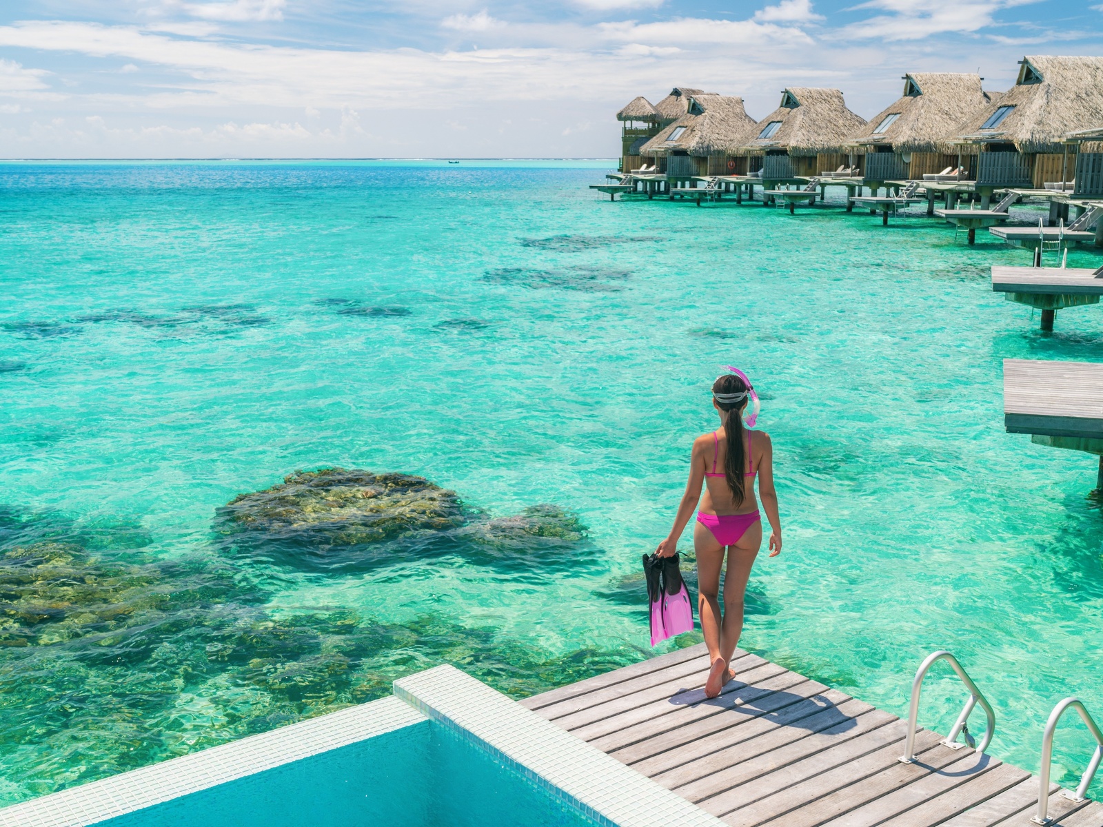 luxury overwater bungalows, bora bora island, french polynesia