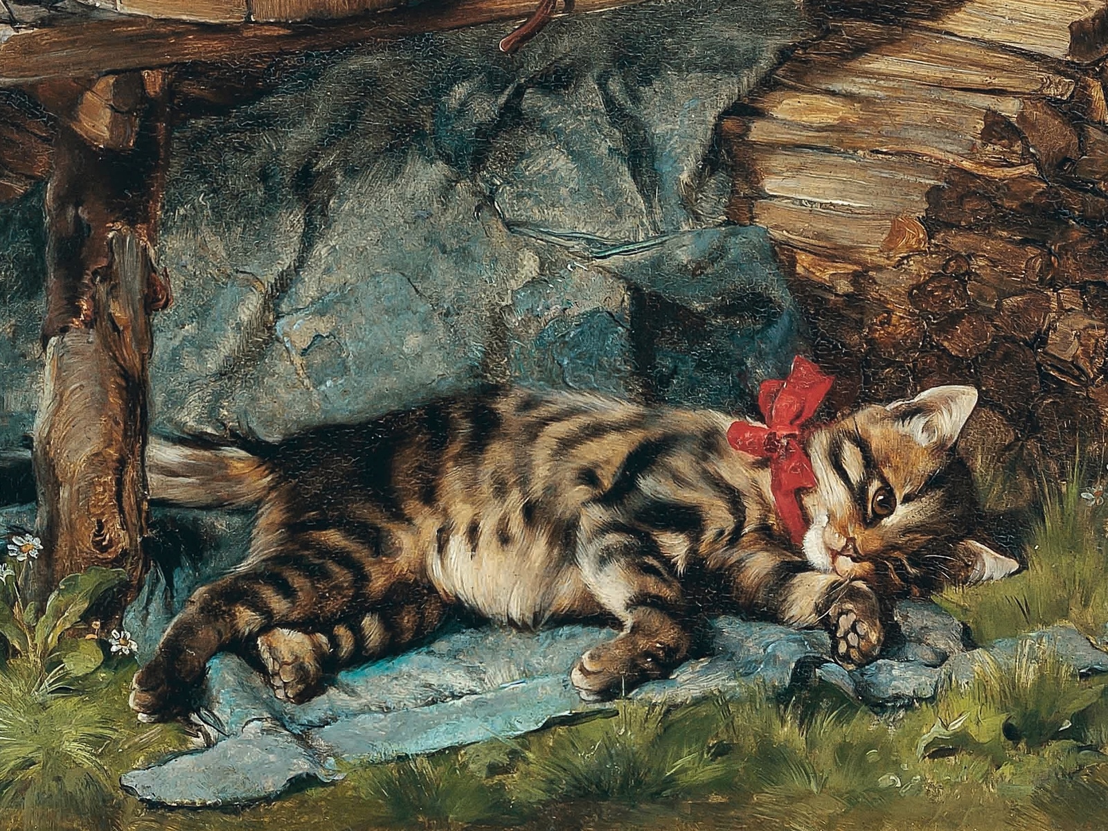 julius anton adam, german, 1888, little cat with red bow