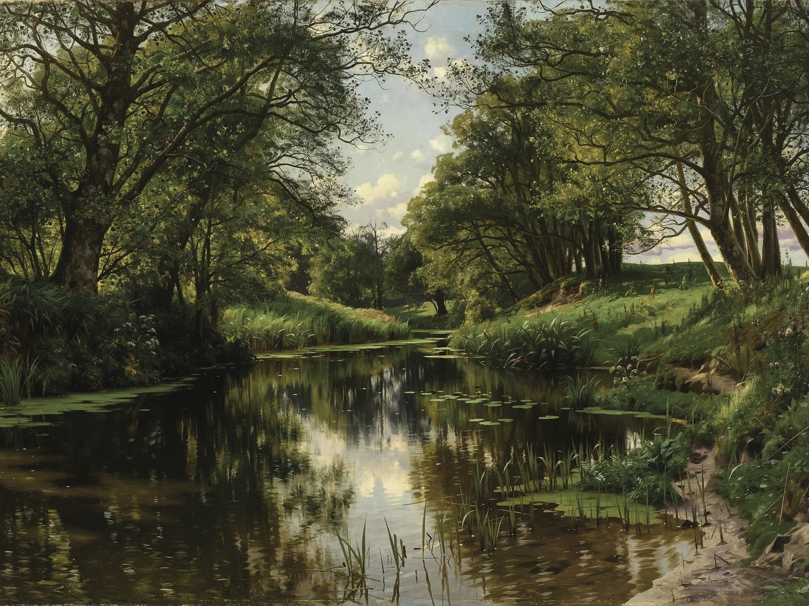 peder mork monsted, danish, 1905, river landscape, summer