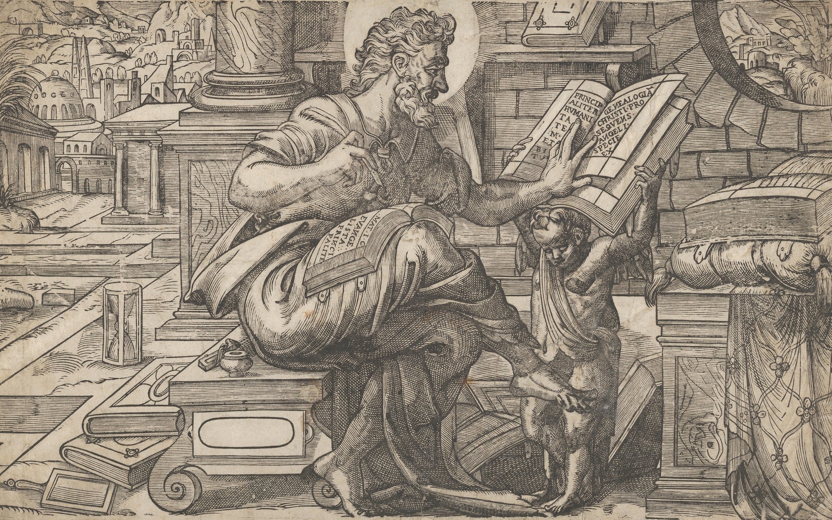 anthony van leest, netherlandish, 156575, saint matthew seated and reading from a book