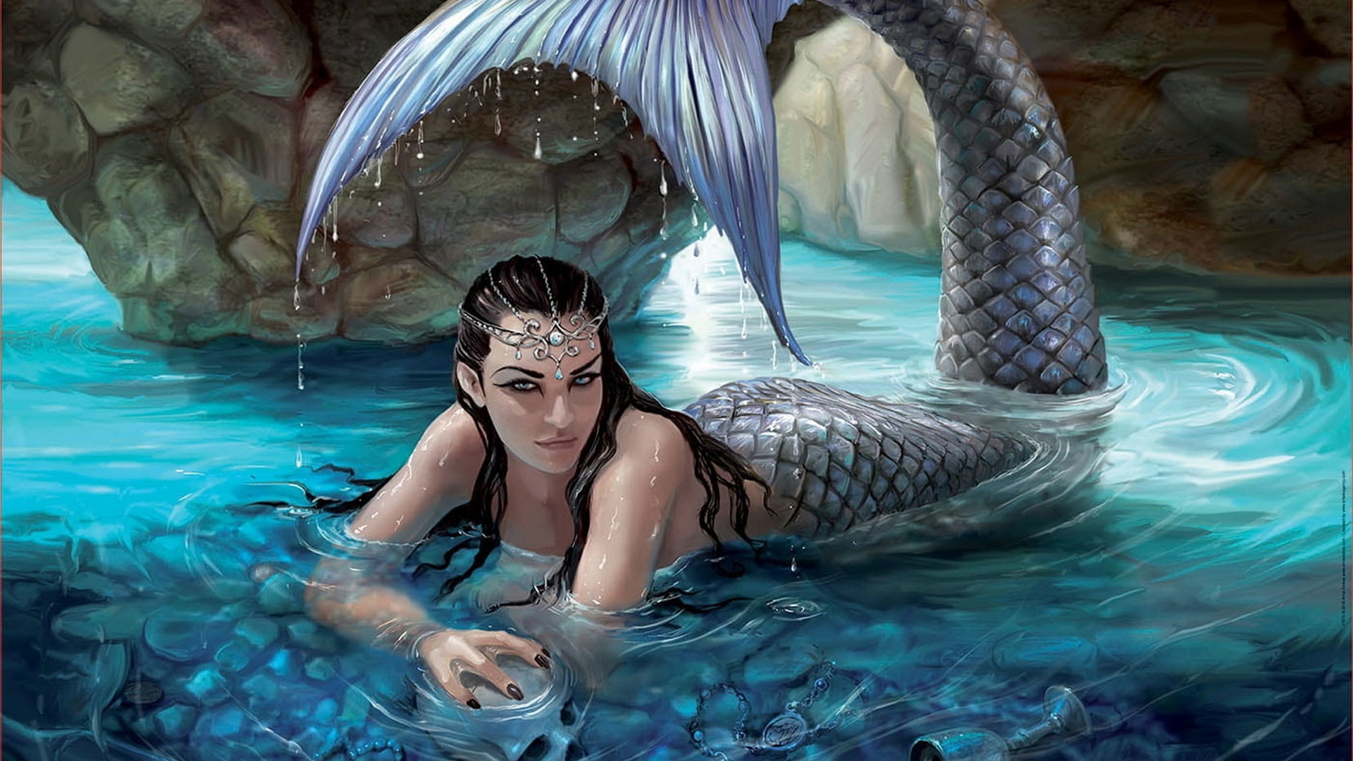 mermaid, girl, luminos, siren, frumusete, anne stokes, water, fantasy, vara, summer