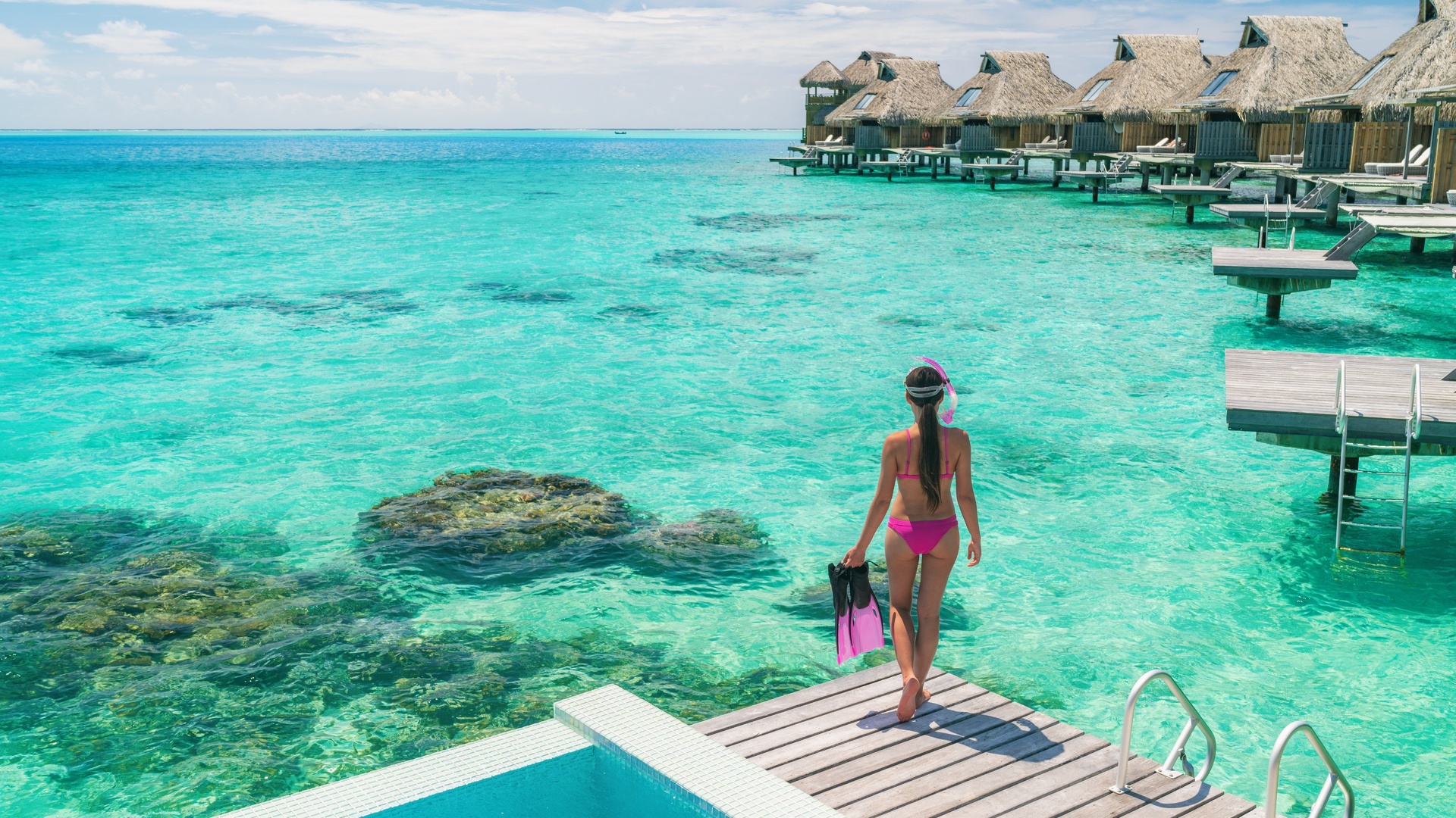 luxury overwater bungalows, bora bora island, french polynesia