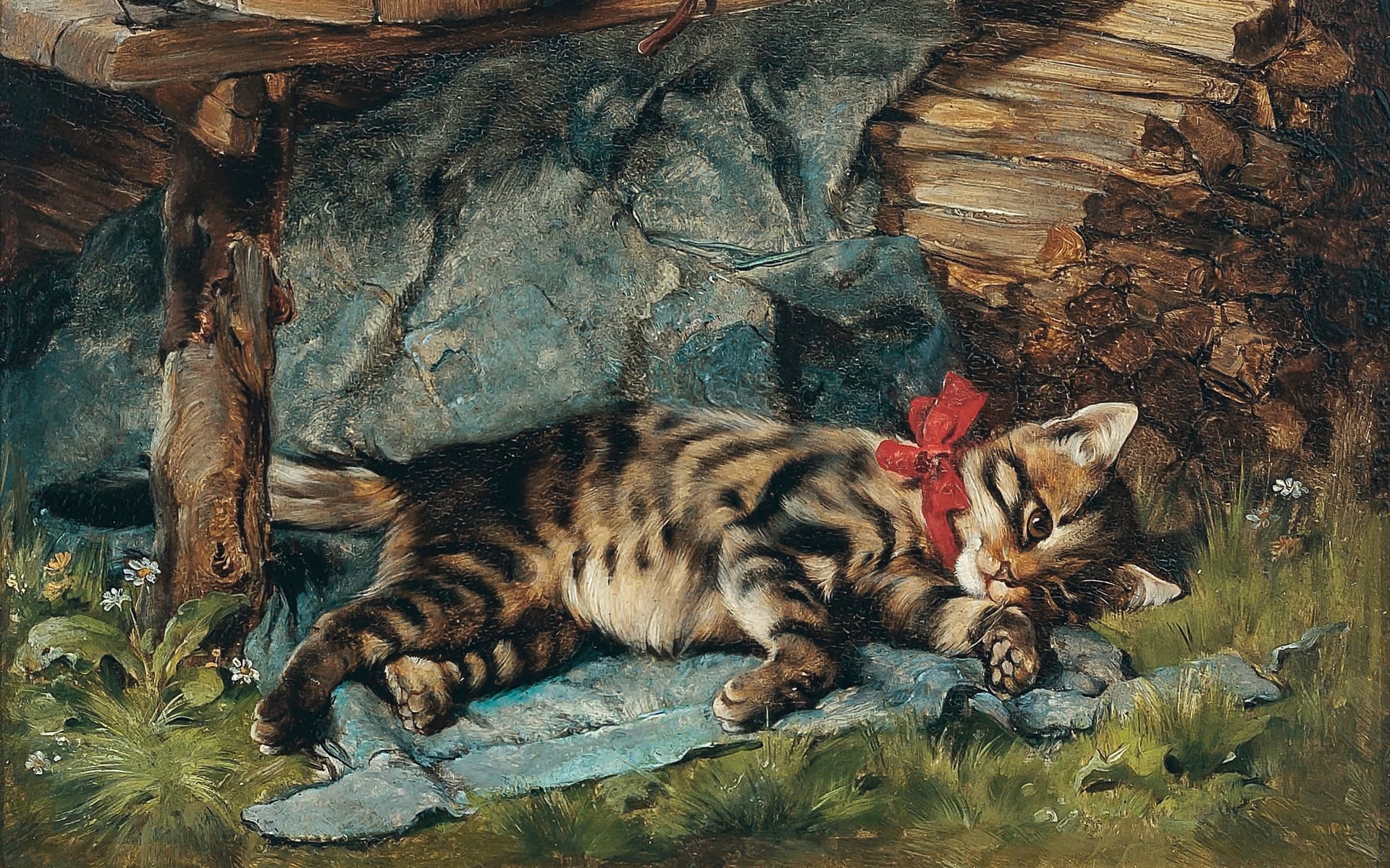 julius anton adam, german, 1888, little cat with red bow