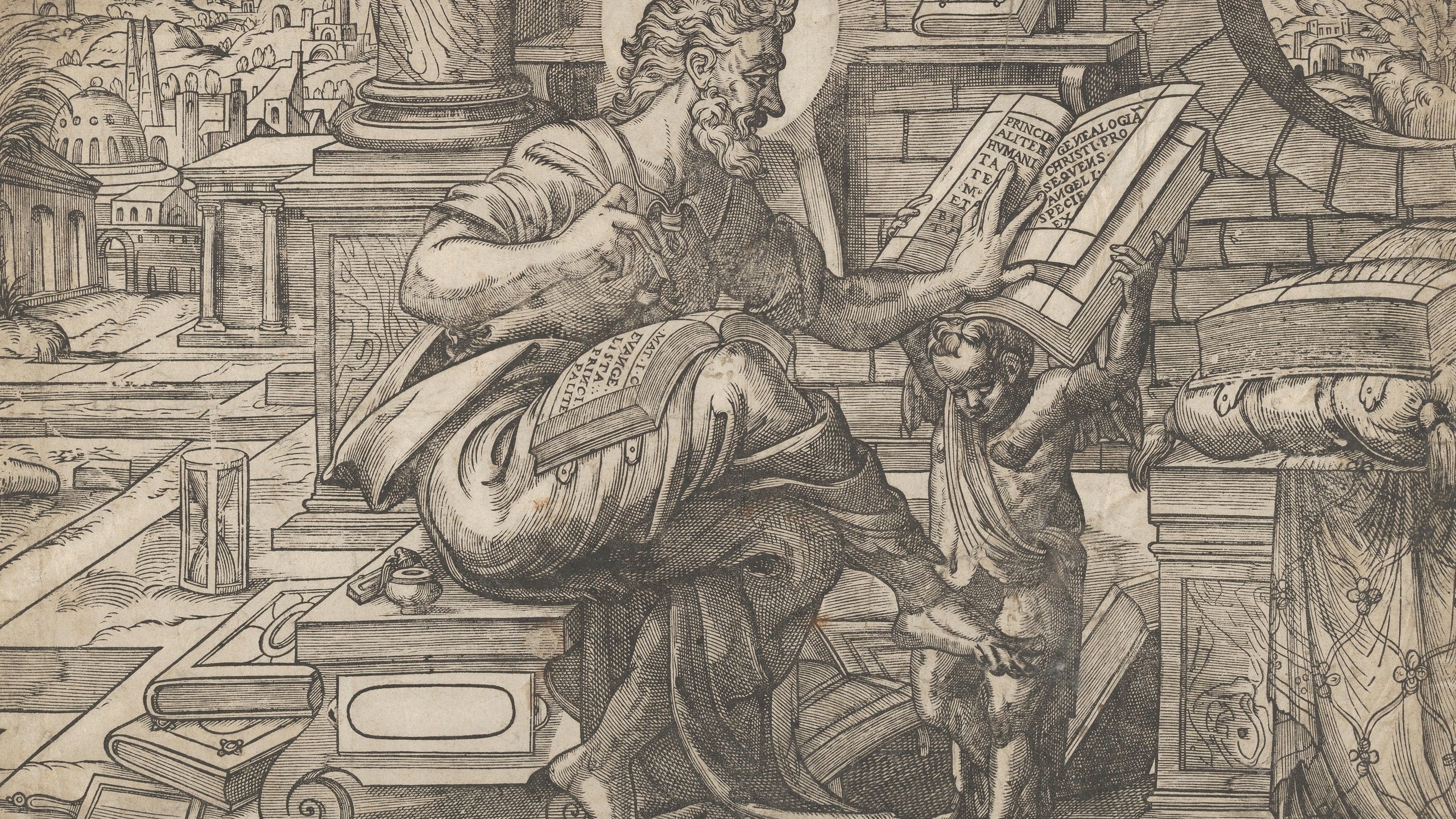 anthony van leest, netherlandish, 156575, saint matthew seated and reading from a book