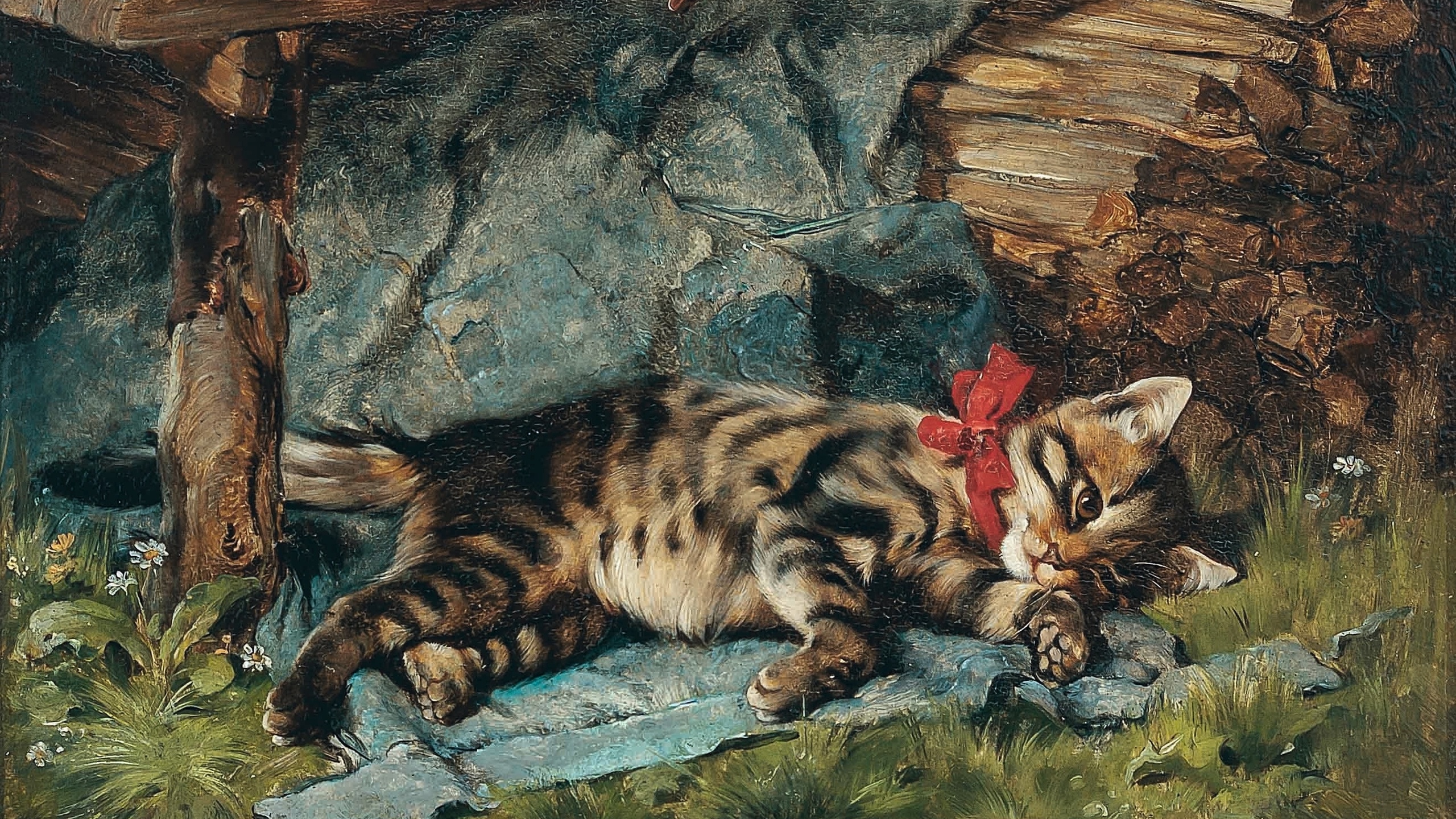 julius anton adam, german, 1888, little cat with red bow