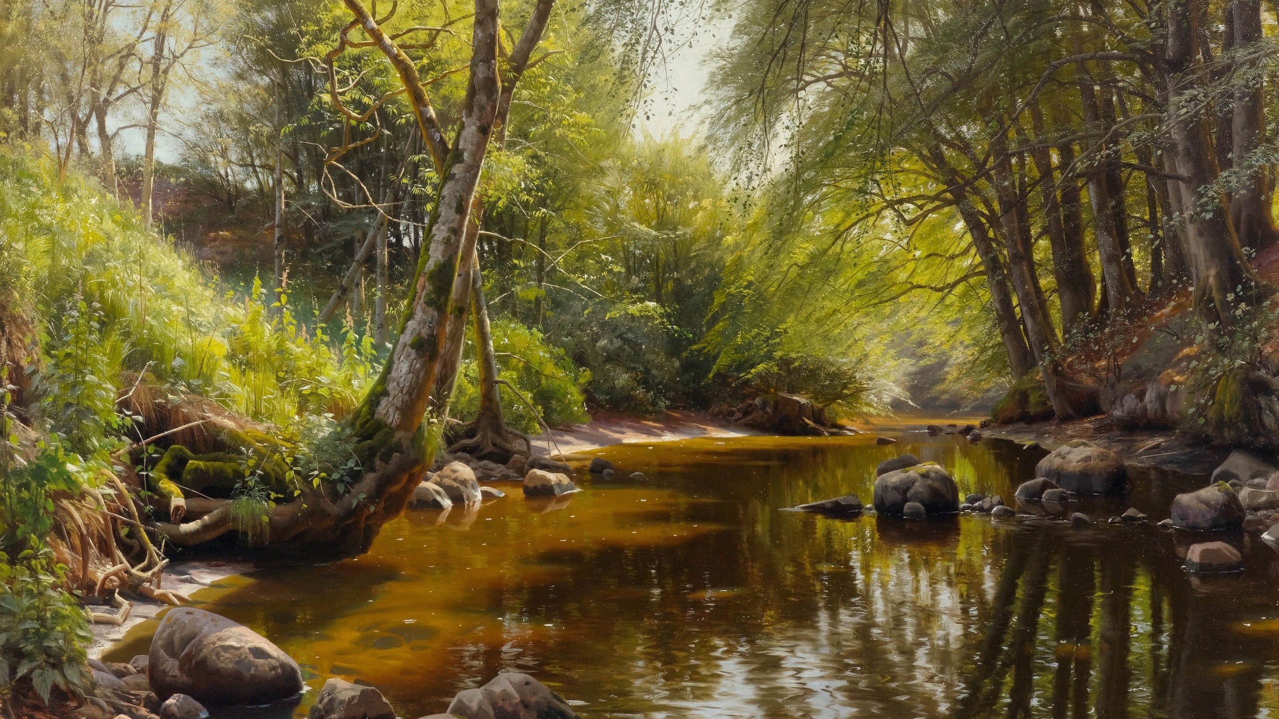 peder mork monsted, danish, 1907, a river landscape