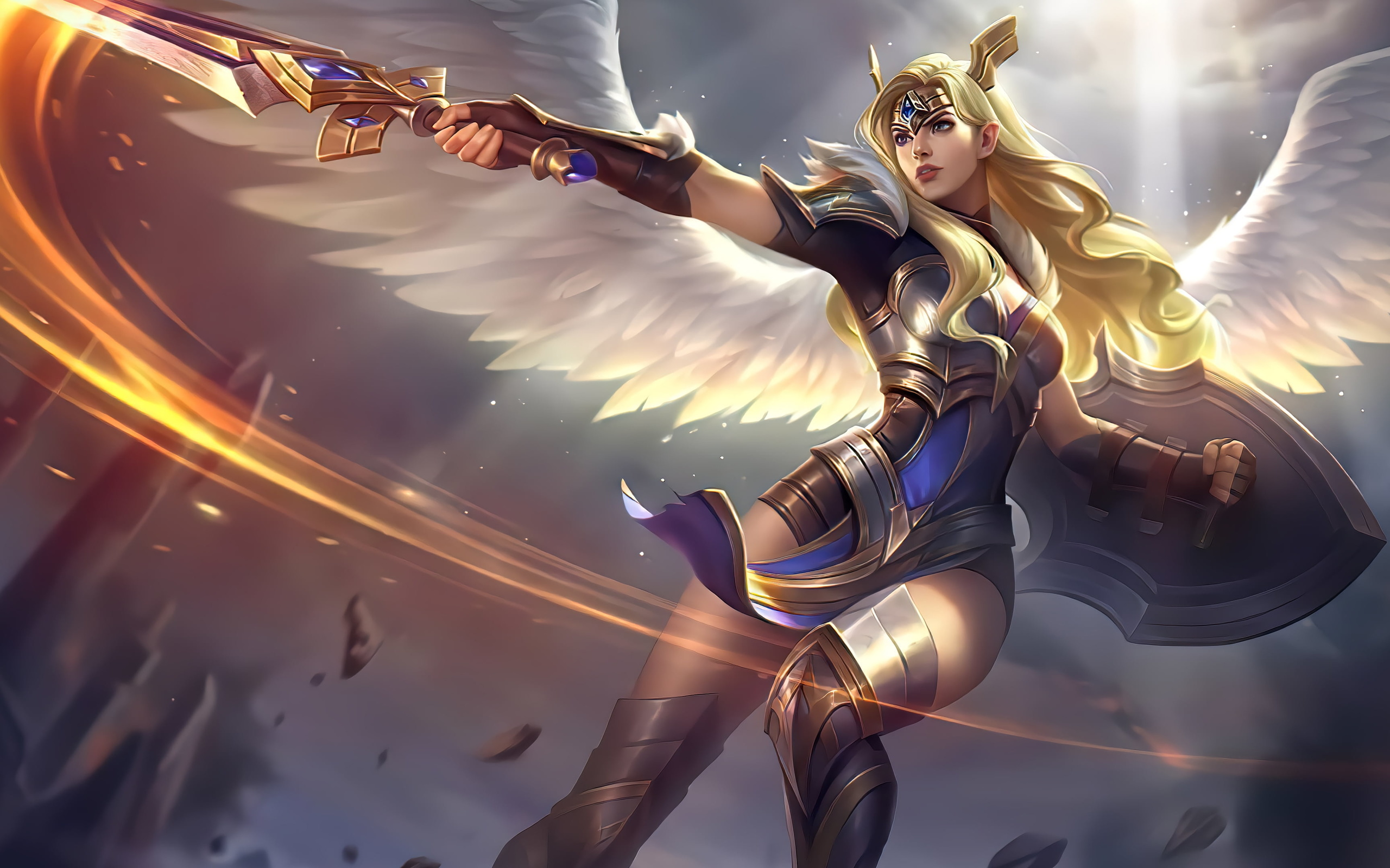 freya, wings, fantasy, luminos, girl, angel, game, mobile legends, frumusete