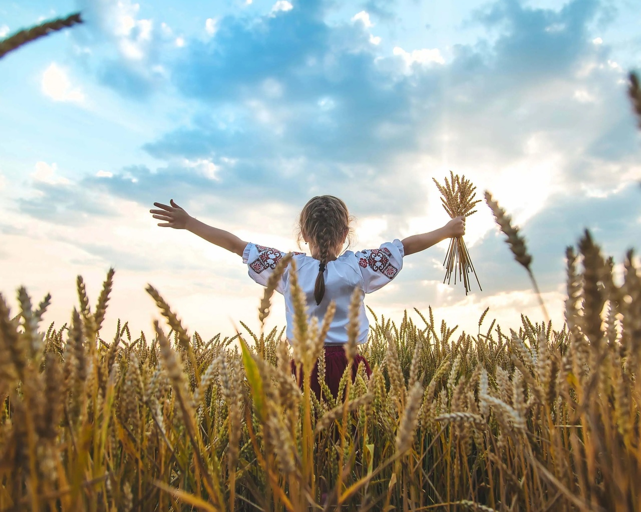 children, ukraine, vyshyvanka, wheat field