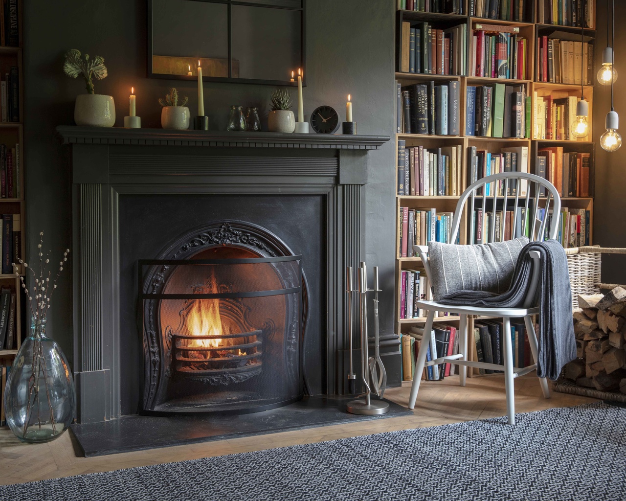 fireplace, living room, interior