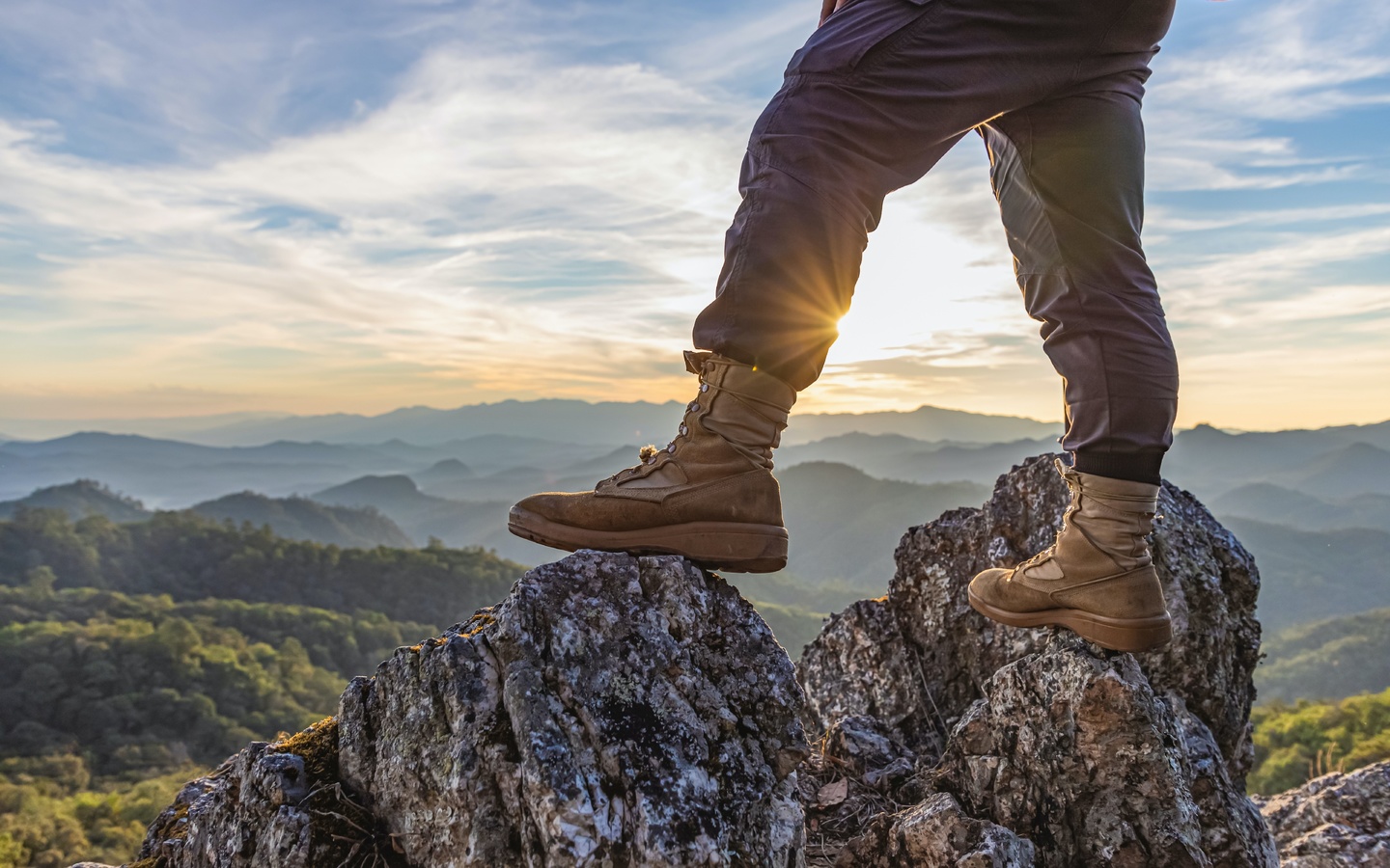 sunset, mountain, hiking boots