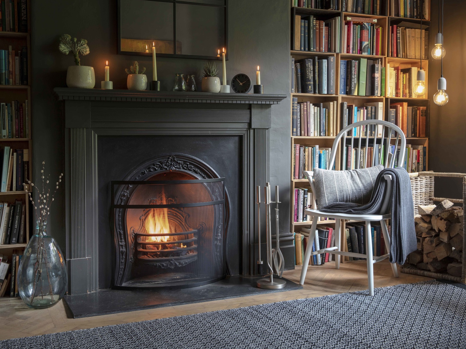 fireplace, living room, interior