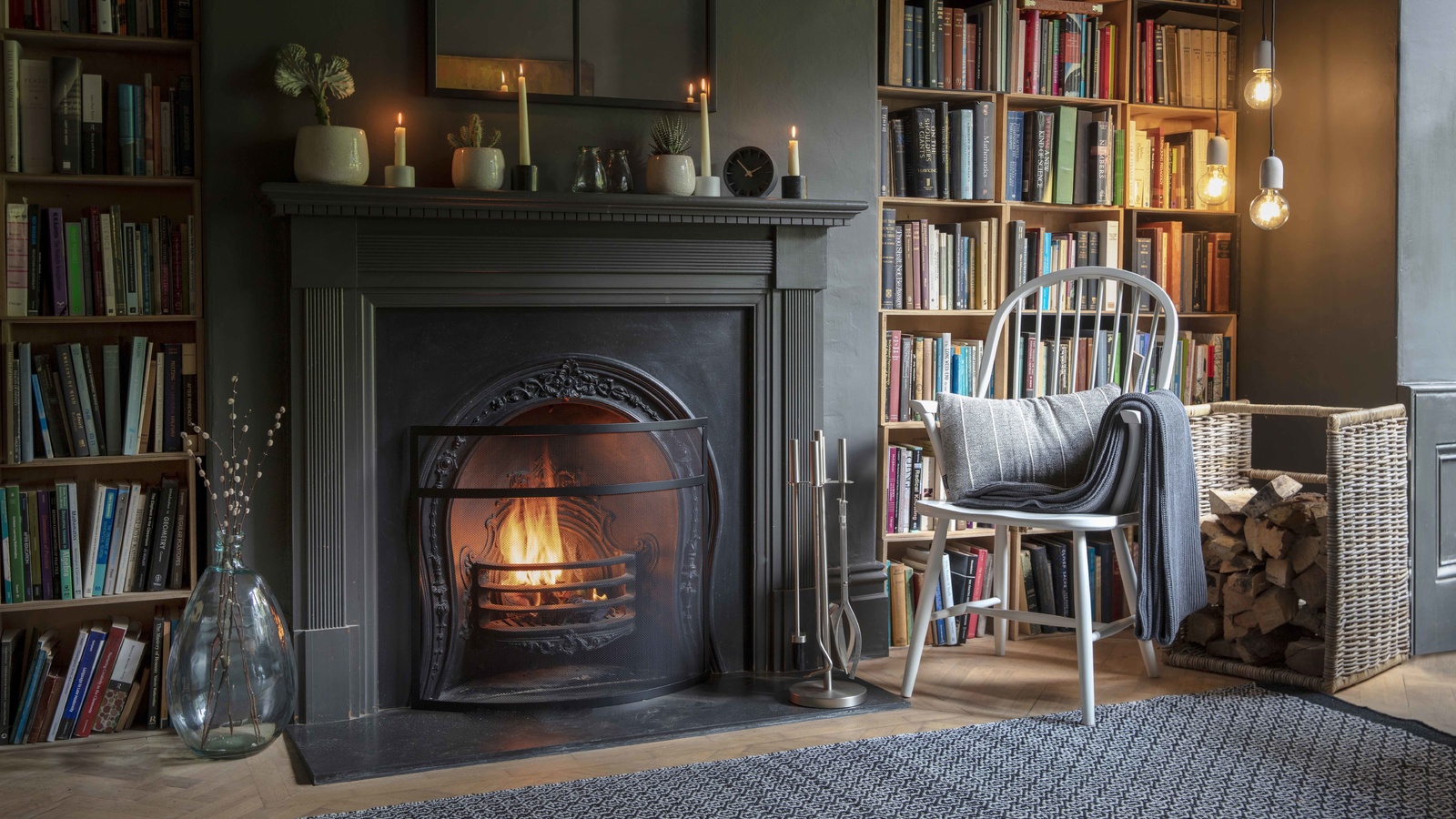 fireplace, living room, interior