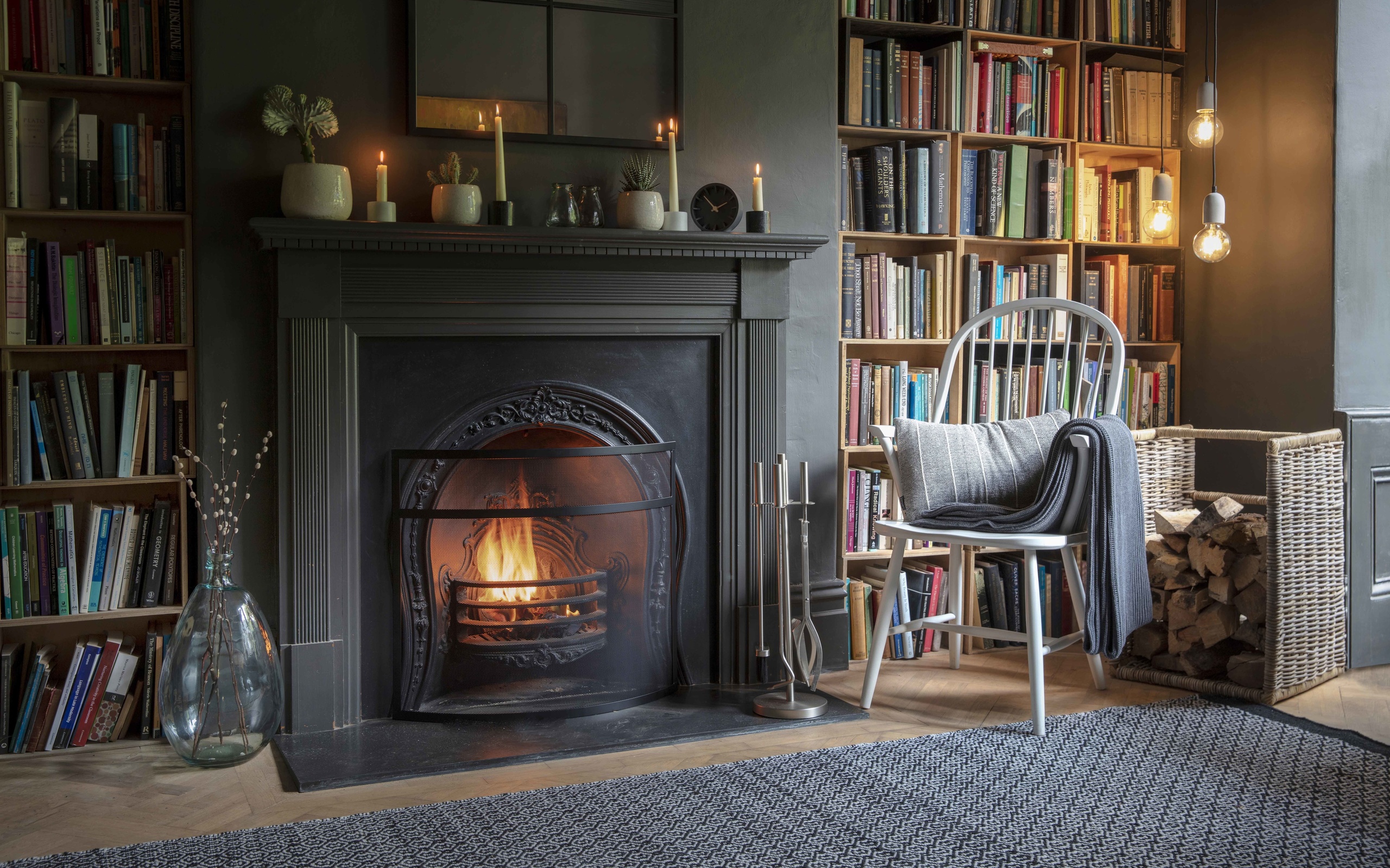 fireplace, living room, interior