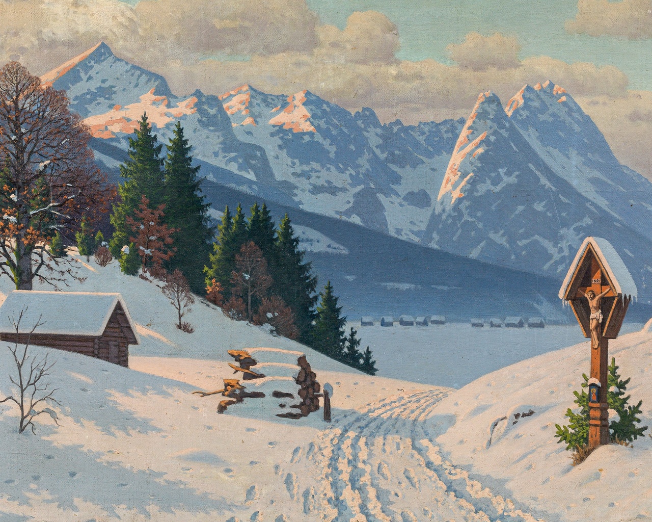 fritz muller-landeck, german, a sunny winters day