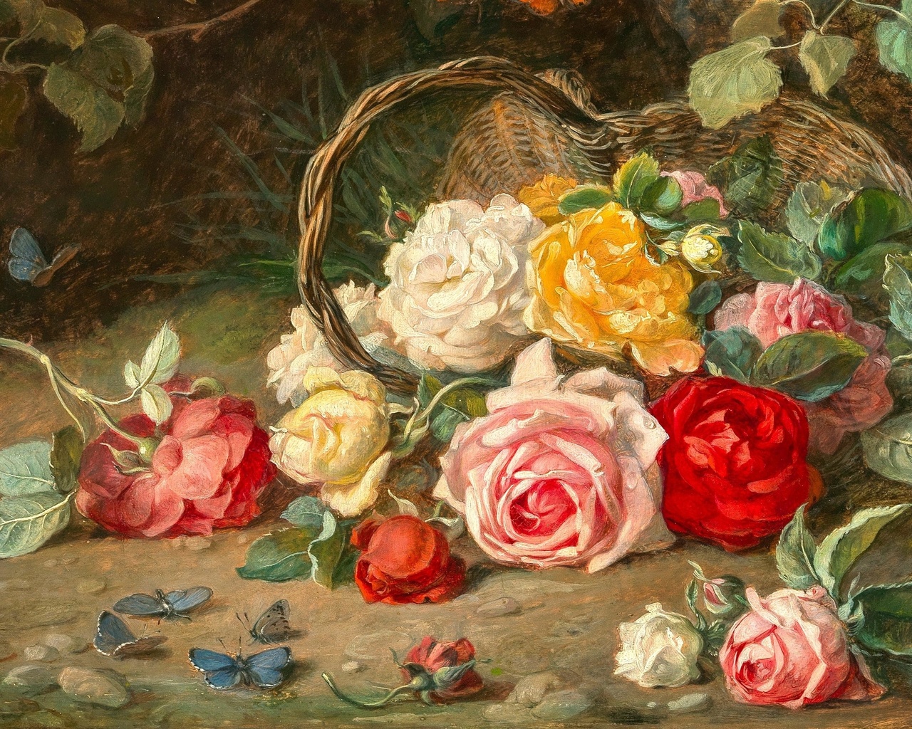 josef neugebauer, austrian, roses in a basket