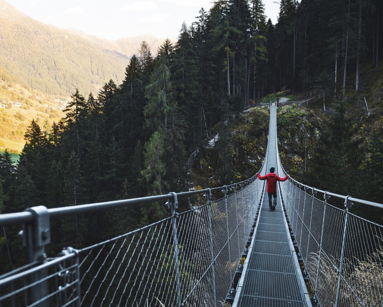 autumn, suspension bridge, val di sole, northern italy