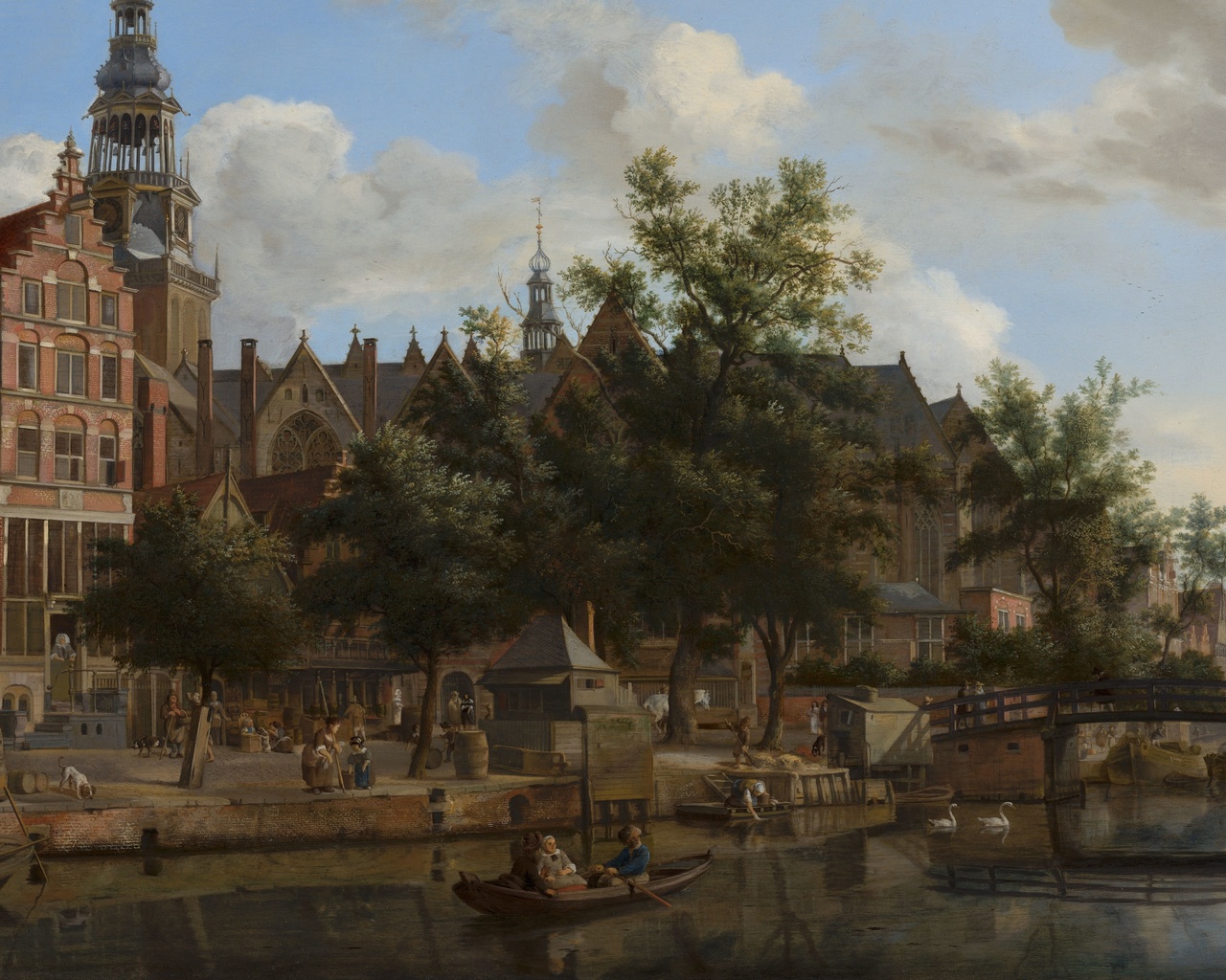 view of oudezijds voorburgwal with the oude kerk in amsterdam, 1670, jan van der heyden, dutch, adriaen van de velde