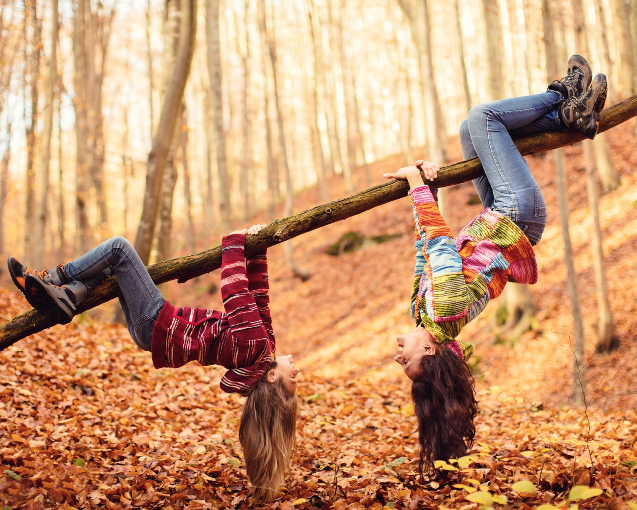 autumn, forest, mother with daughter