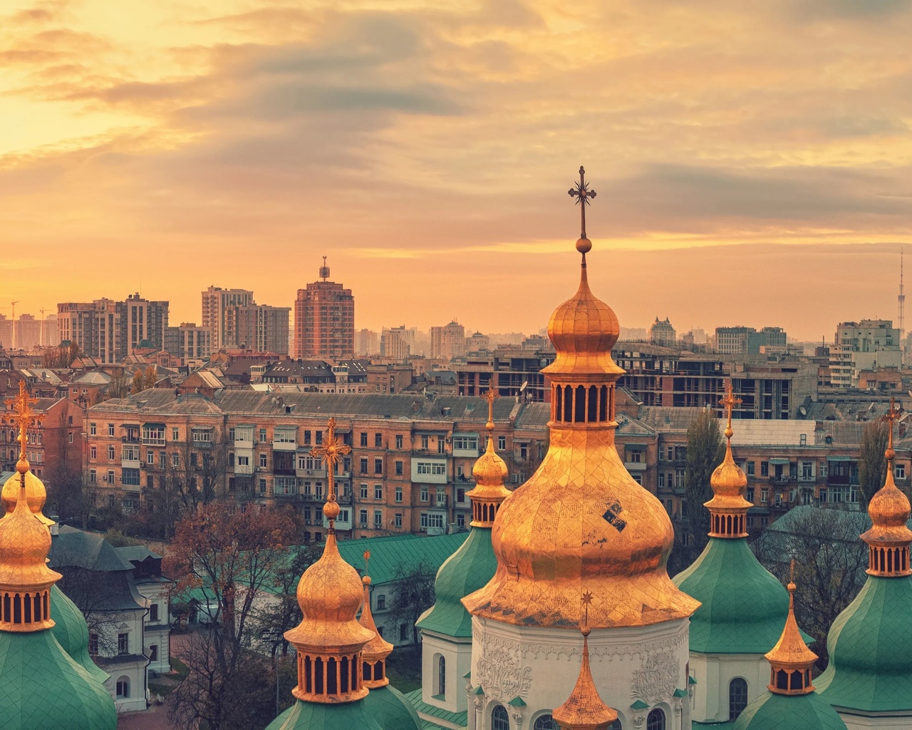 sunset, st sophia cathedral, kyiv, ukraine