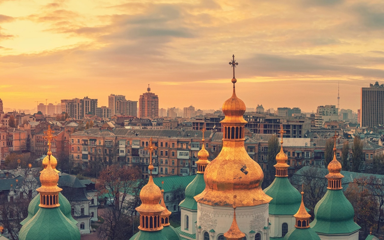 sunset, st sophia cathedral, kyiv, ukraine