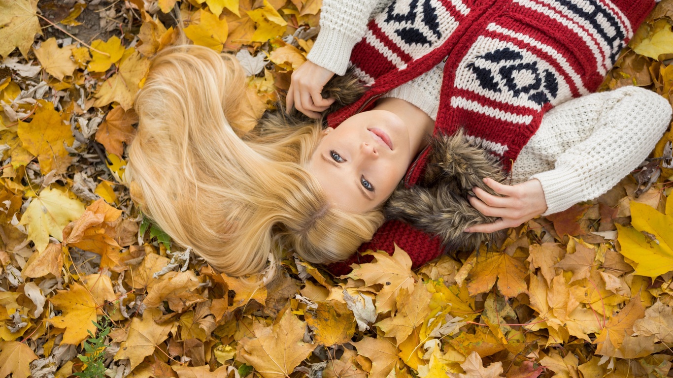 park, young woman, autumn, leaves