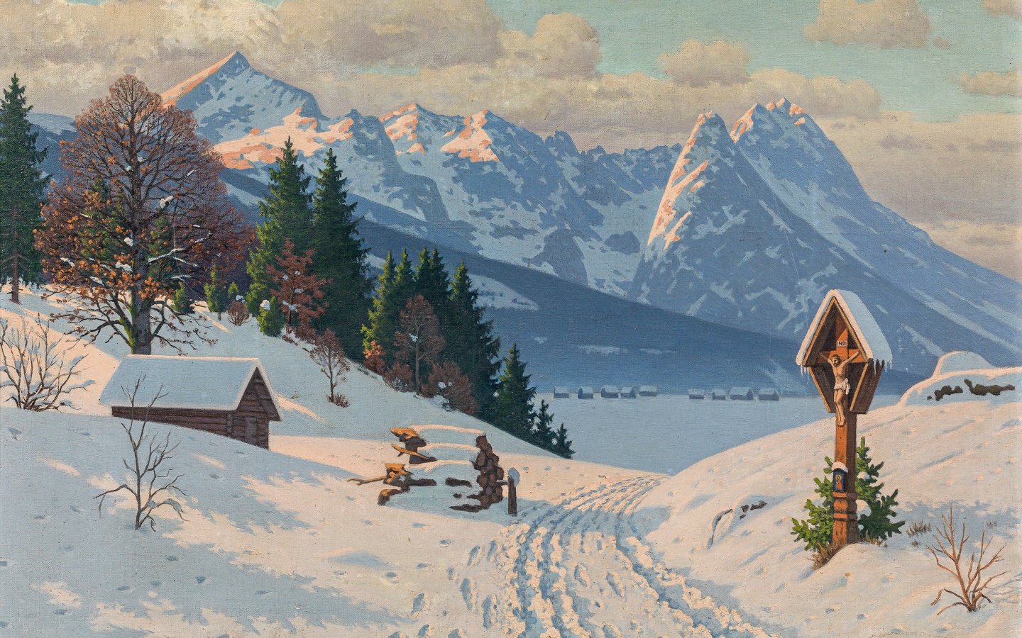 fritz muller-landeck, german, a sunny winters day