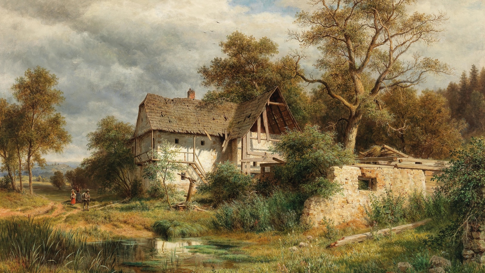 ludwig halauska, austrian, 1879, a dilapidated farmyard in the laabach valley near kaumberg