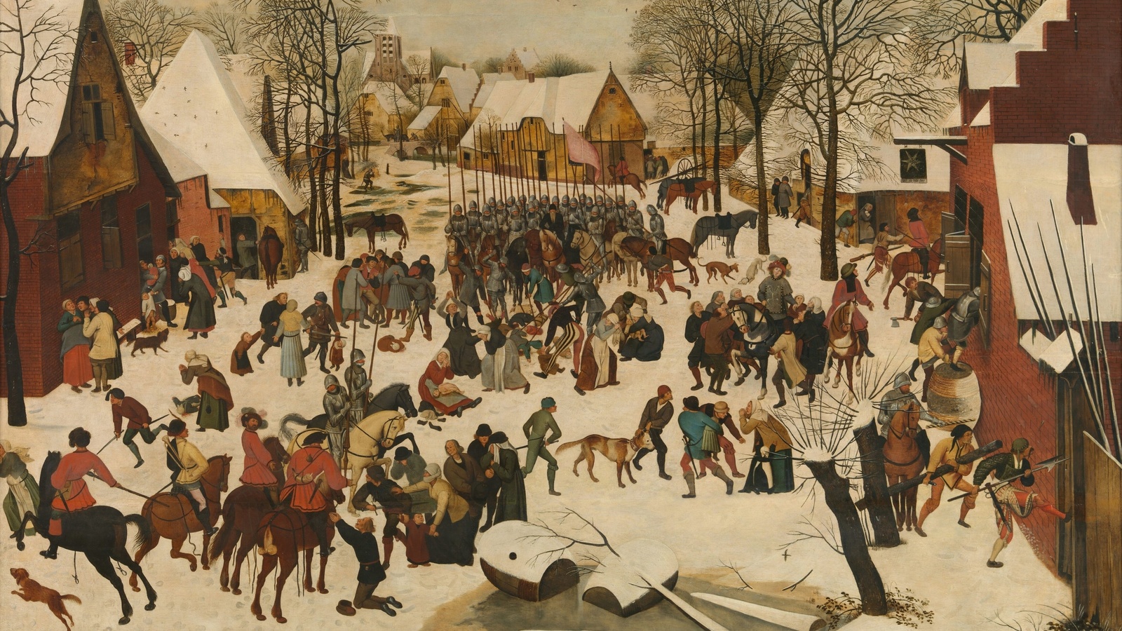 pieter brueghel the younger, flemish, a flemish village in winter with the massacre of the innocents