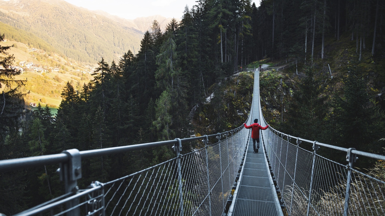 autumn, suspension bridge, val di sole, northern italy