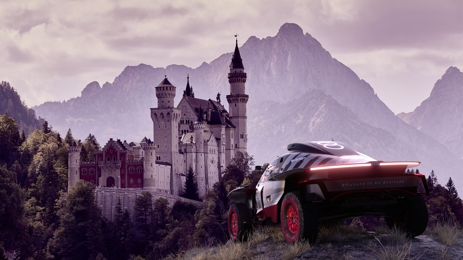 audi, neuschwanstein castle, germany, audi rs q e-tron